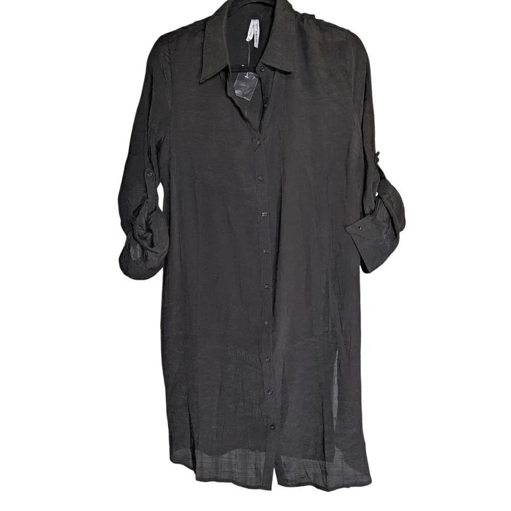NWT Live 4 Truth Sheer Button Down Blouse Maternity Black Women's Small